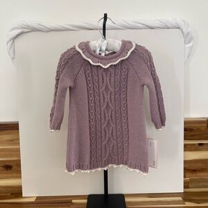 Cable Knit Sweater Dress - Purple